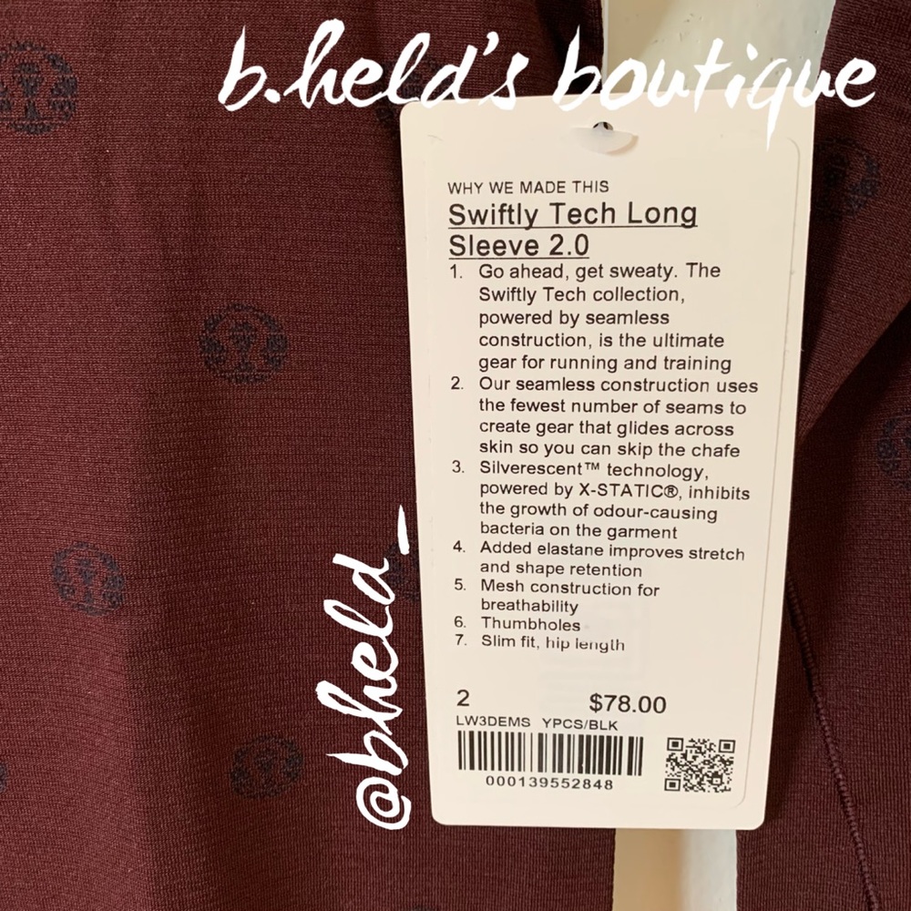 lululemon Swiftly Tech Long Sleeve Shirt 2.0 Yogo Pop Cassis/Black Sz 2 New NWT - Picture 4 of 16